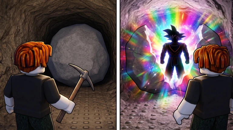 Official My Anime Mine artwork: a miner breaks a rock and reveals an anime character